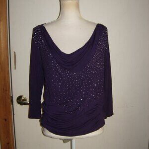 Cha Cha Vente Purple Studded Front Drape Neck Top L